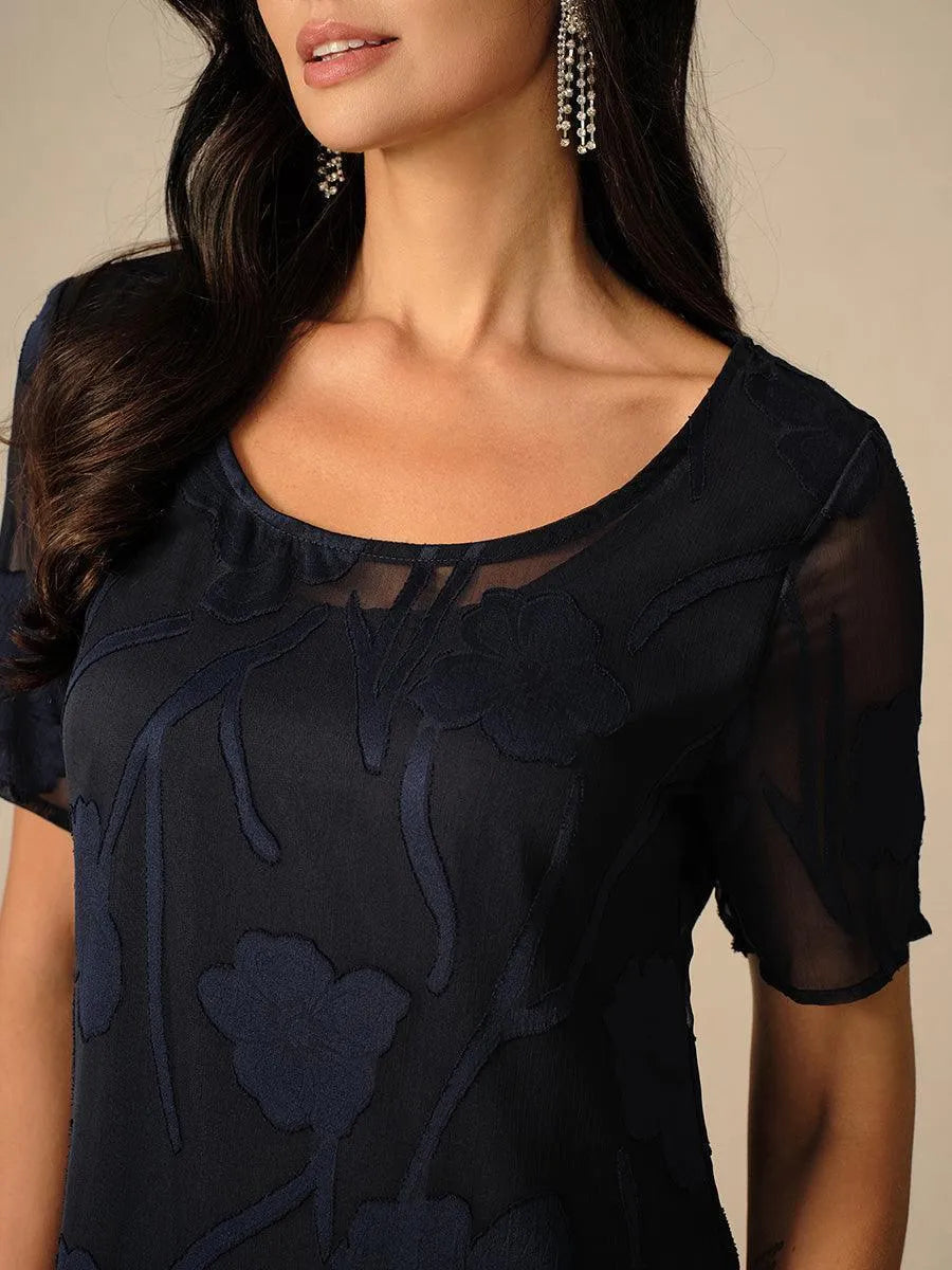 Floral Sheer Chiffon Knee-Length A Line Dress