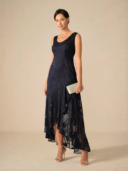 Floral Chiffon Evening Gown with Asymmetrical Hem