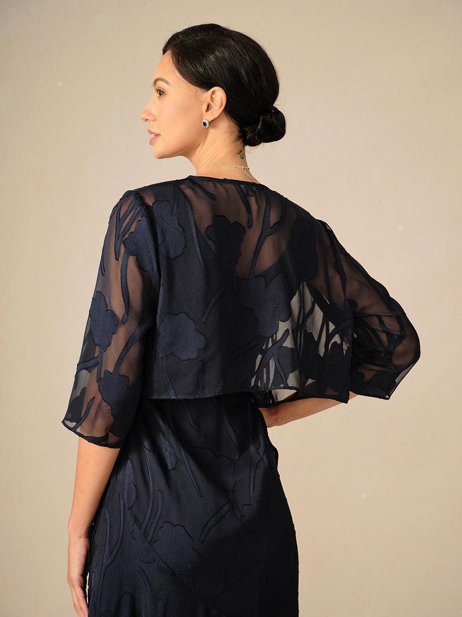 Floral Sheer Chiffon 3/4 Sleeve Shrug