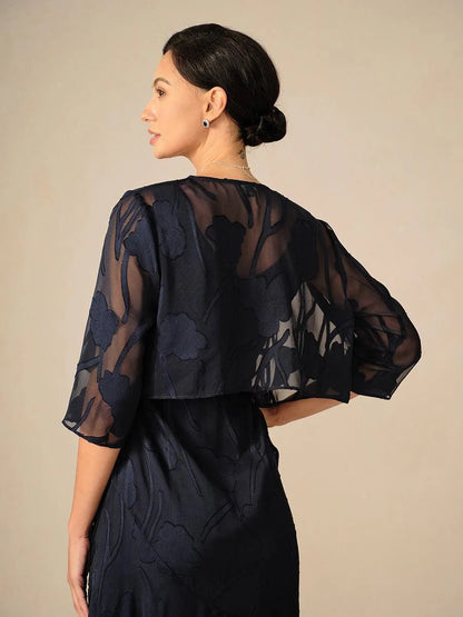 Floral Sheer Chiffon 3/4 Sleeve Shrug