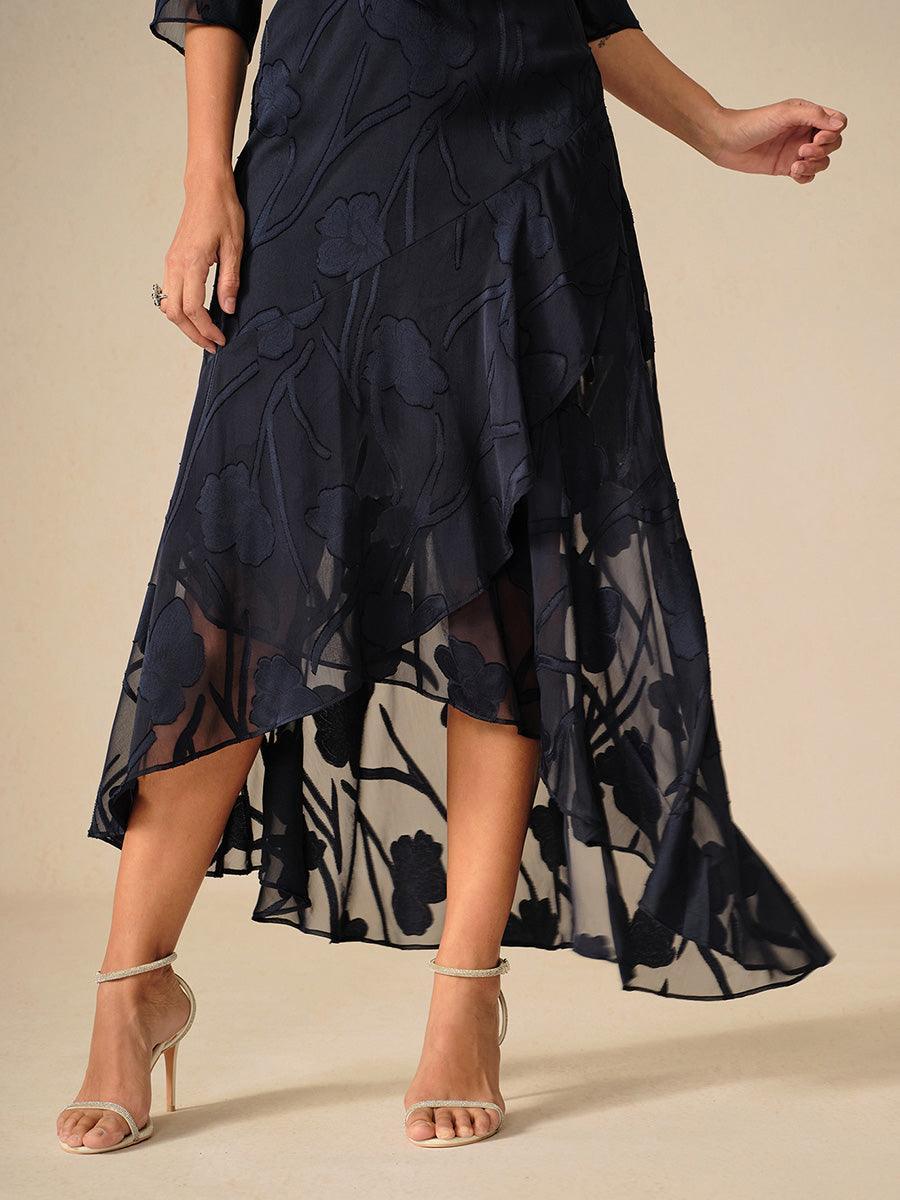Floral Chiffon Evening Gown with Asymmetrical Hem