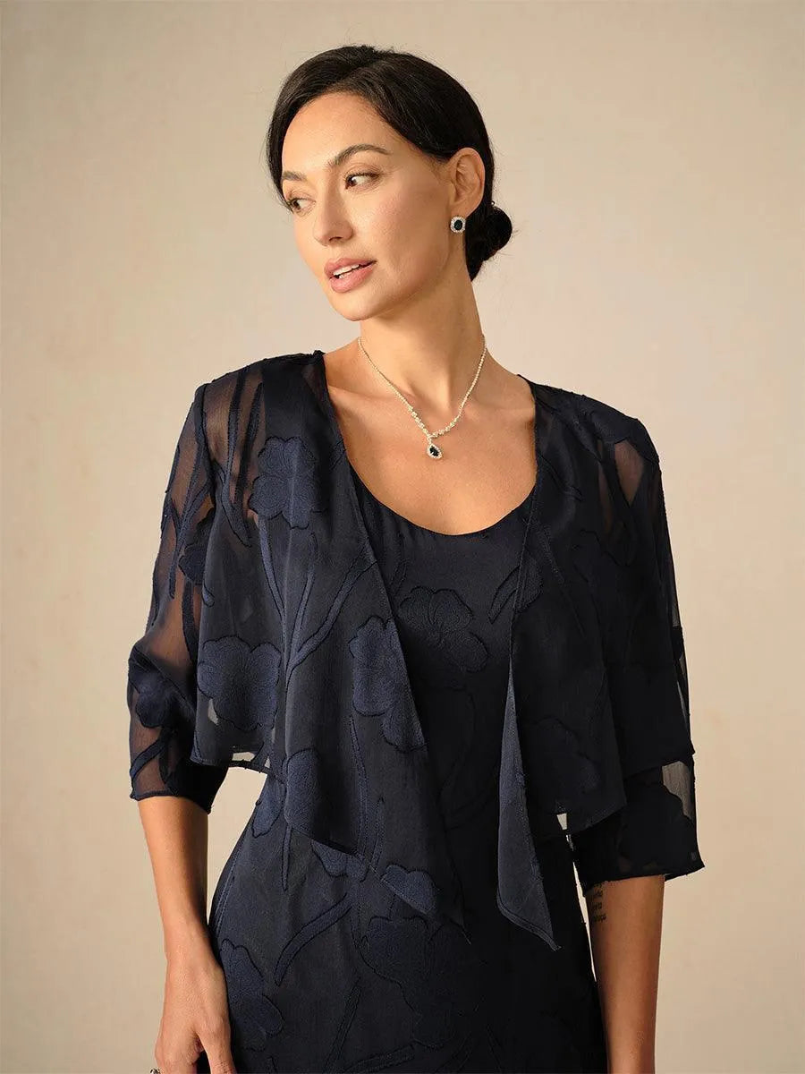 Floral Sheer Chiffon 3/4 Sleeve Shrug