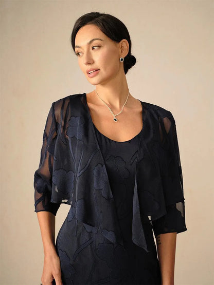 Floral Sheer Chiffon 3/4 Sleeve Shrug