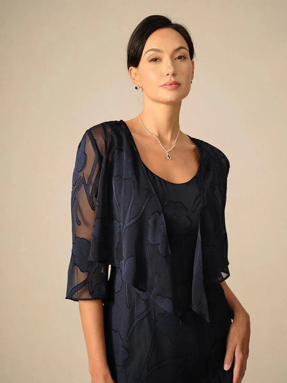 Floral Stretch Velvet 3/4 Sleeve Shrug