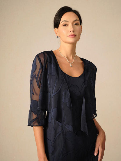 Floral Sheer Chiffon 3/4 Sleeve Shrug