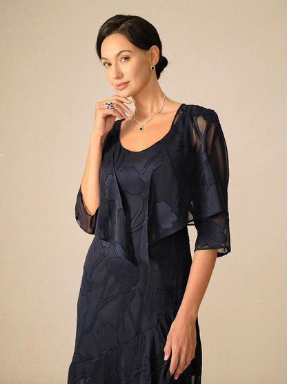 Floral Sheer Chiffon 3/4 Sleeve Shrug