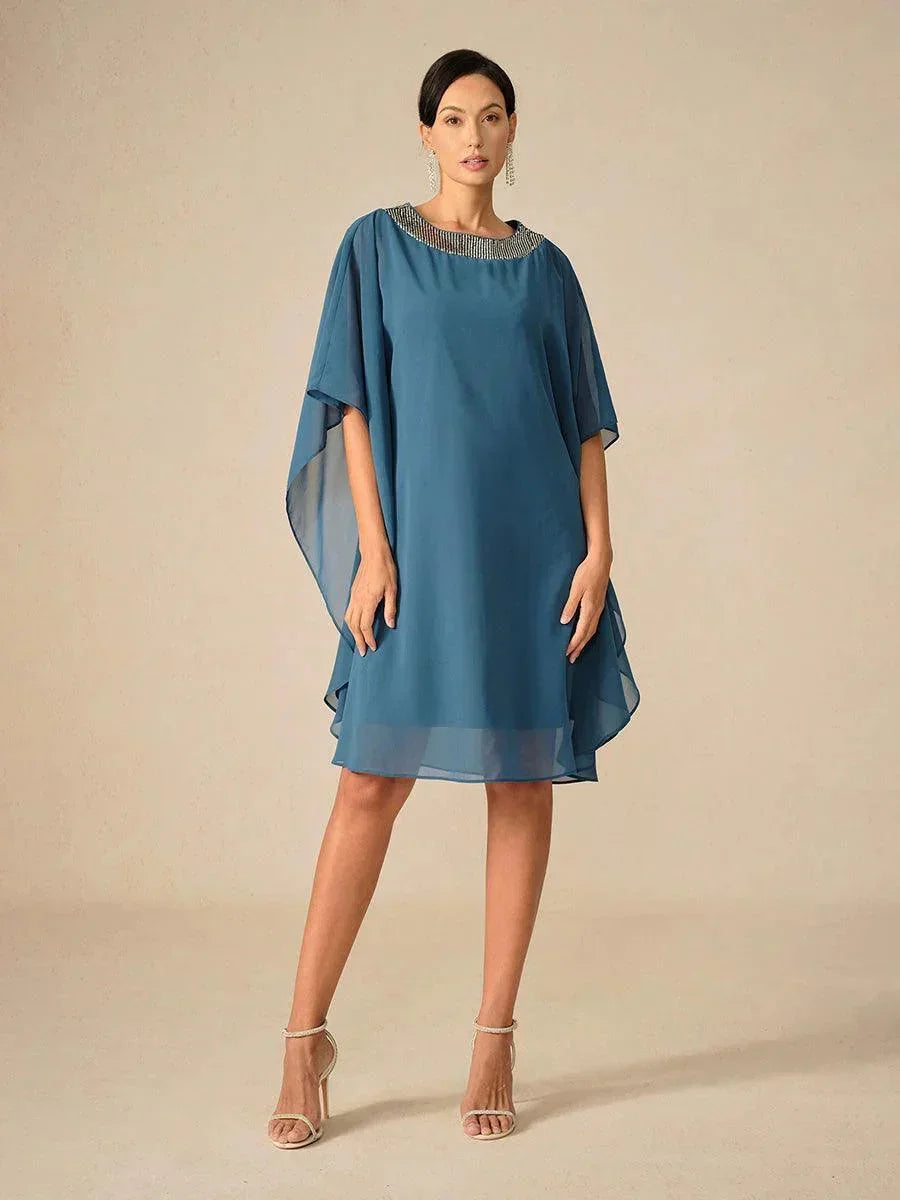Beaded Chiffon Cape Dress
