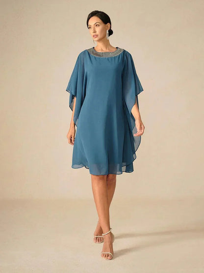 Beaded Chiffon Cape Dress