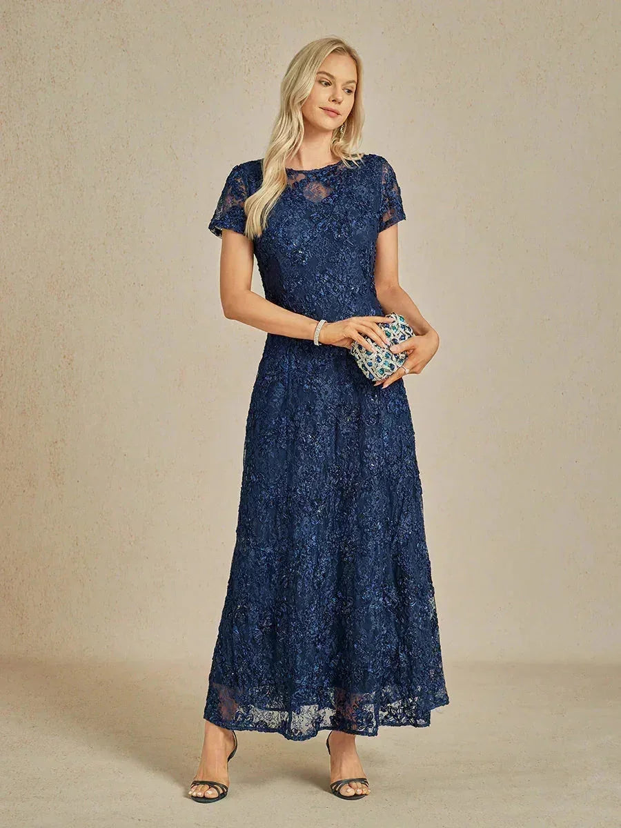Rosette Lace A-Line Gown with Sequin Embellishment