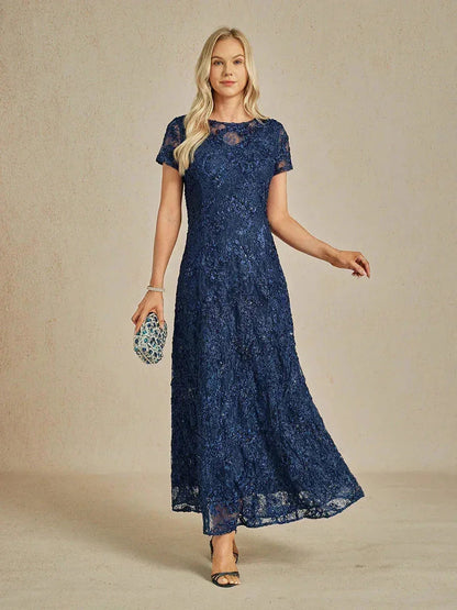 Rosette Lace A-Line Gown with Sequin Embellishment