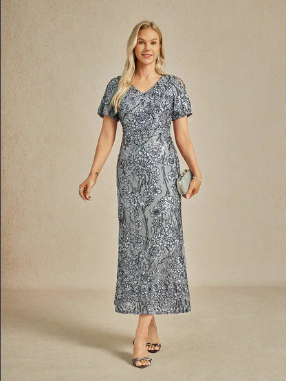 Elegant V-Neck Cold Shoulder Sequin Dress