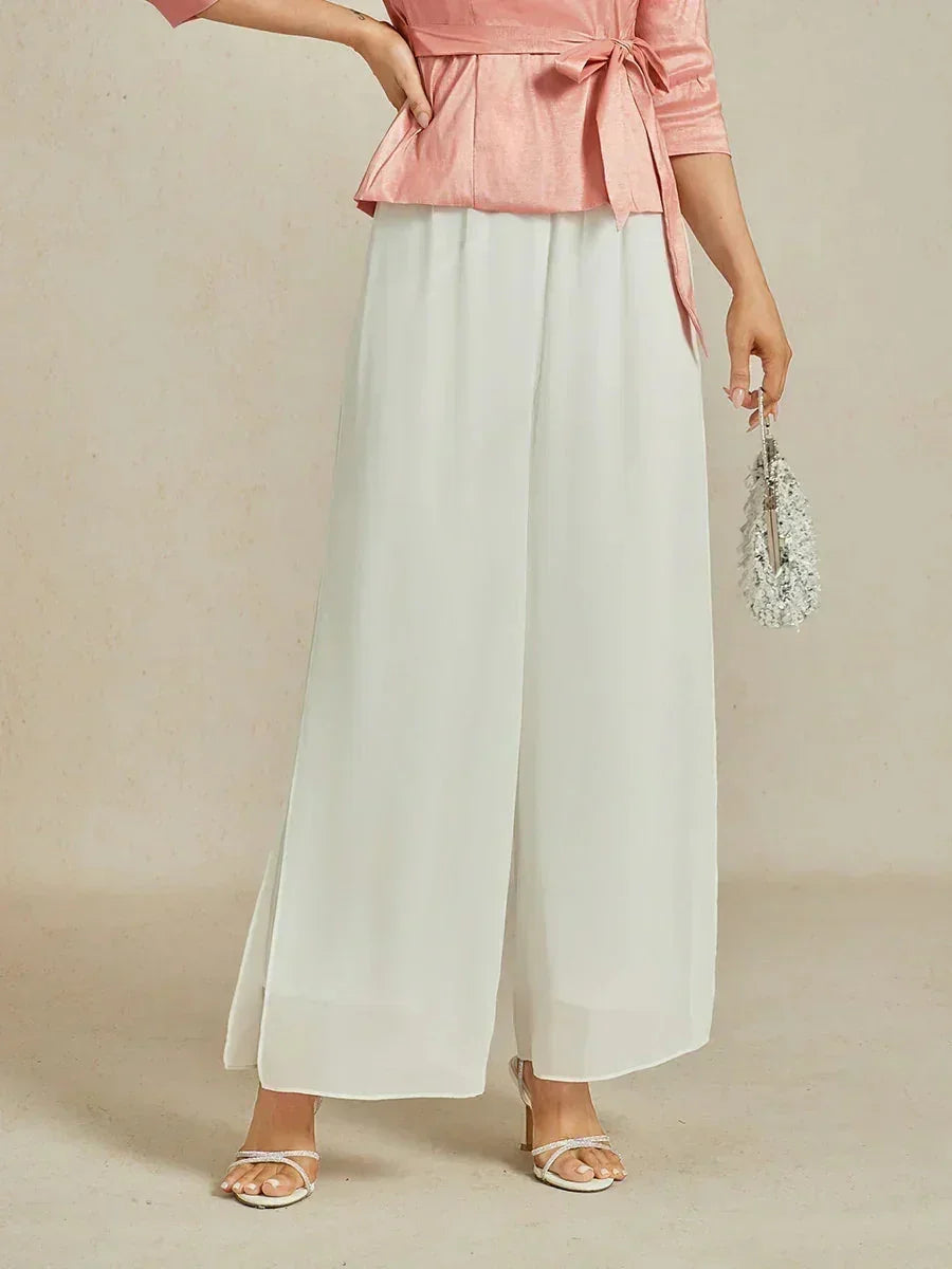 Lace Straight Leg Pant With Chiffon Split Leg Overlay