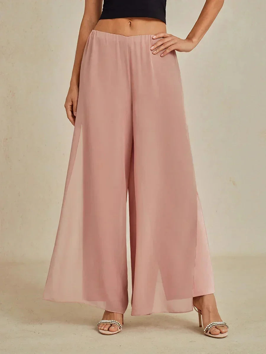 Hose mit geradem Bein und Chiffon-Überzug mit Schlitz am Bein