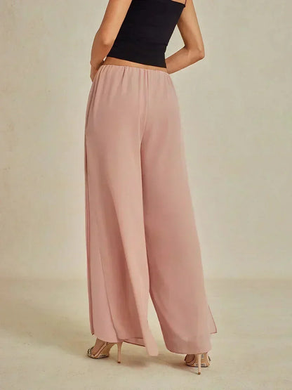 Straight Leg Pant With Chiffon Split Leg Overlay