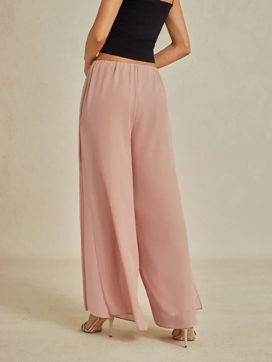 Straight Leg Pant With Chiffon Split Leg Overlay