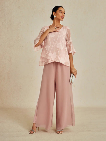 Straight Leg Pant With Chiffon Split Leg Overlay