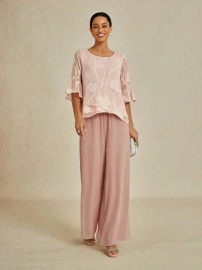 Hose mit geradem Bein und Chiffon-Überzug mit Schlitz am Bein
