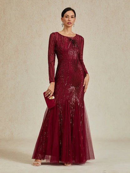 Bodenlanges Meerjungfrauenkleid mit Perlen und Pailletten