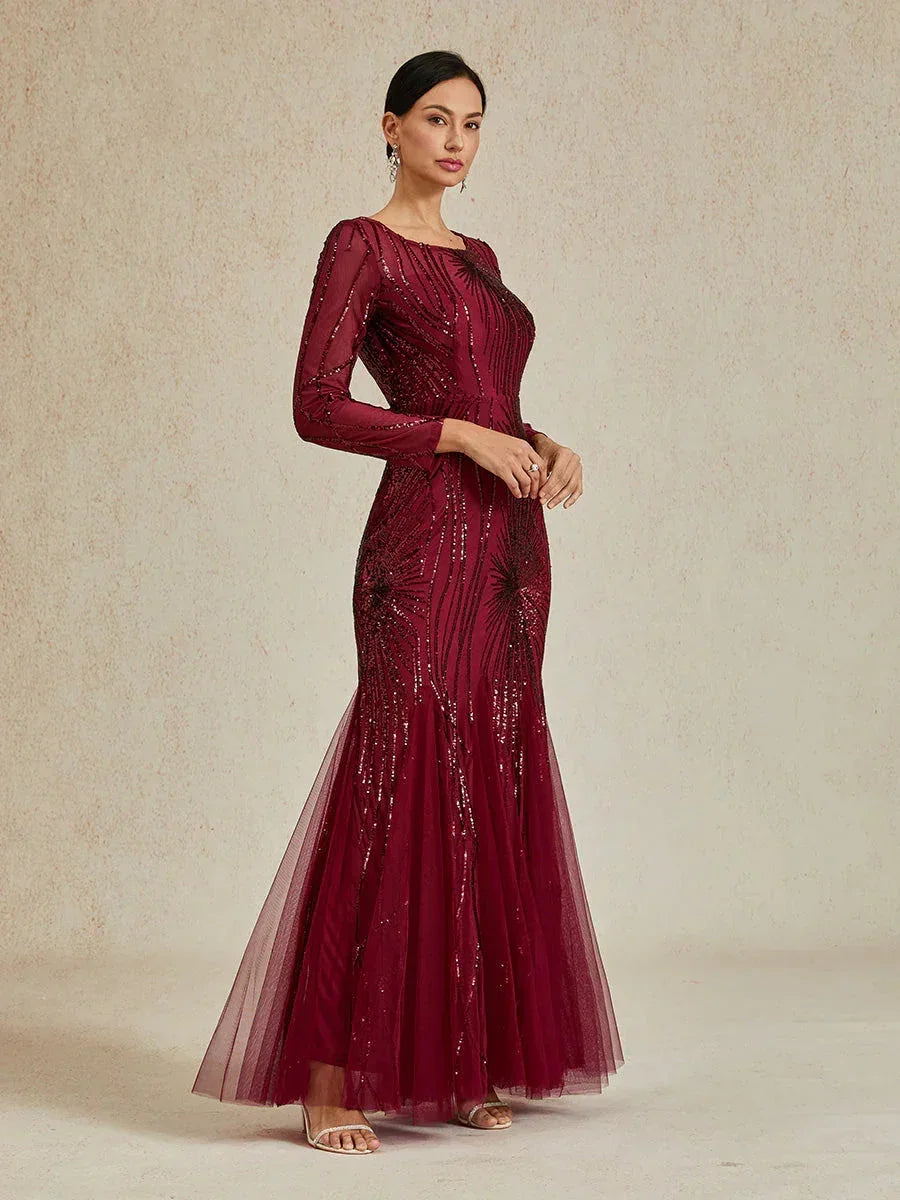 Bodenlanges Meerjungfrauenkleid mit Perlen und Pailletten