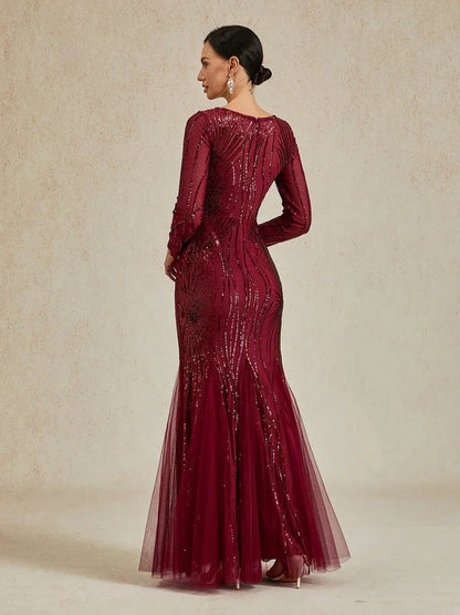 Bodenlanges Meerjungfrauenkleid mit Perlen und Pailletten