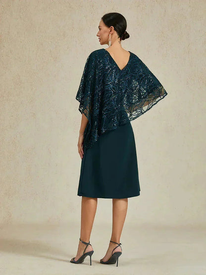 Sequin Knee Length V Neck Overlay Dress