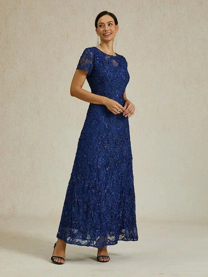 Robe trapèze en dentelle rosette ornée de paillettes