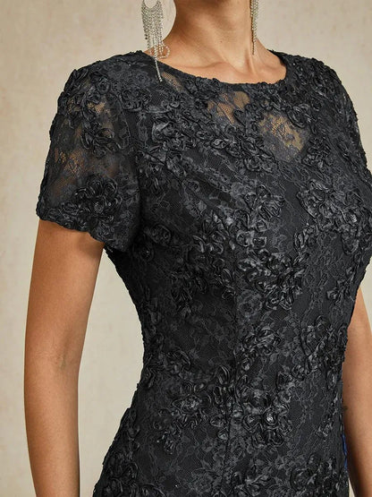 Robe trapèze en dentelle rosette ornée de paillettes