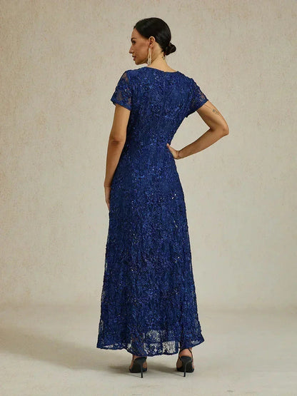 Robe trapèze en dentelle rosette ornée de paillettes