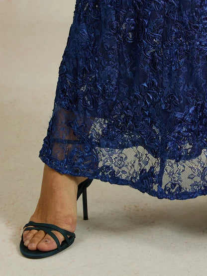 Rosette Lace A-Line Gown with Sequin Embellishment