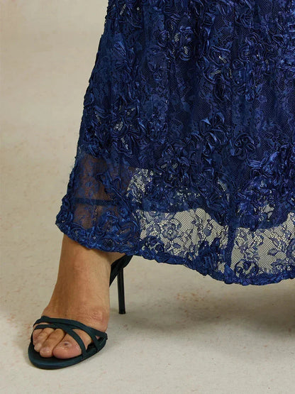 Rosette Lace A-Line Gown with Sequin Embellishment