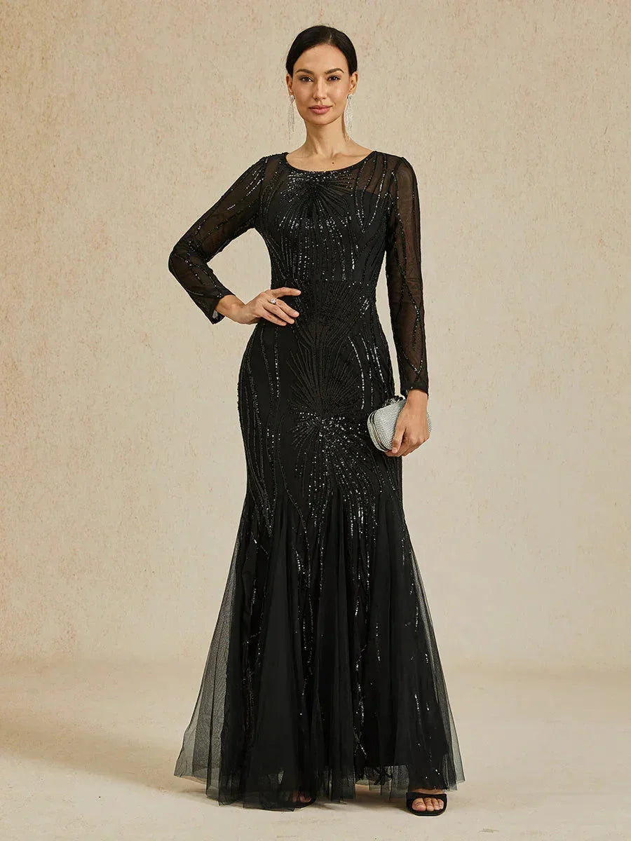 Bodenlanges Meerjungfrauenkleid mit Perlen und Pailletten
