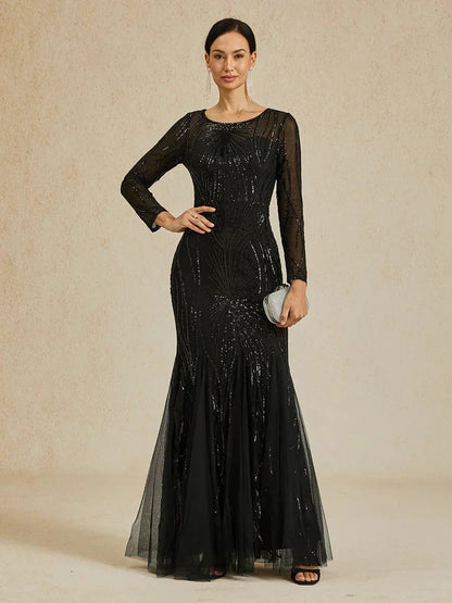 Bodenlanges Meerjungfrauenkleid mit Perlen und Pailletten