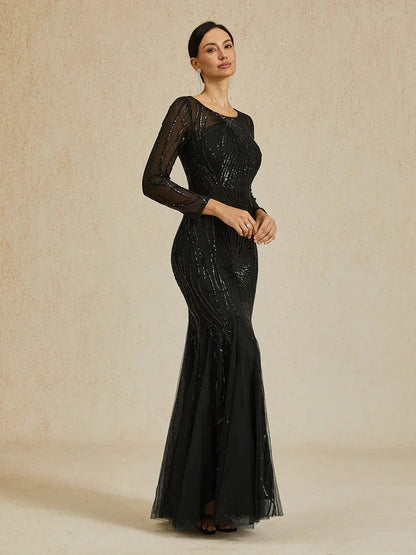 Bodenlanges Meerjungfrauenkleid mit Perlen und Pailletten