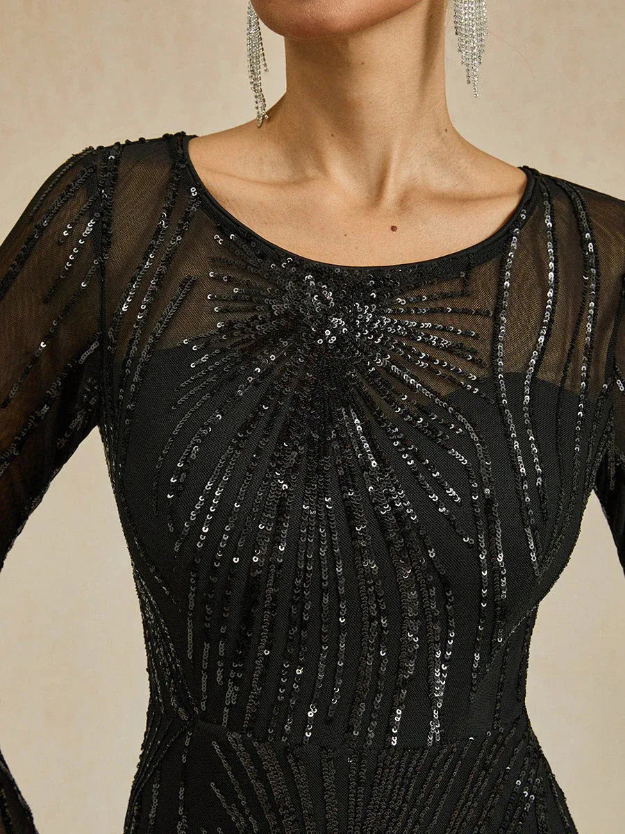 Bodenlanges Meerjungfrauenkleid mit Perlen und Pailletten