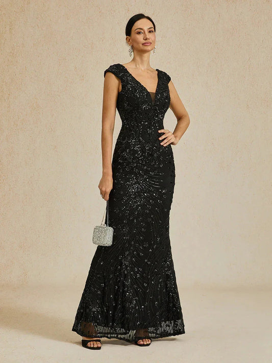 Beaded Sequin V-Neck Sheath Dress