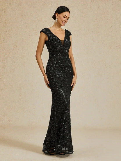 Beaded Sequin V-Neck Sheath Dress