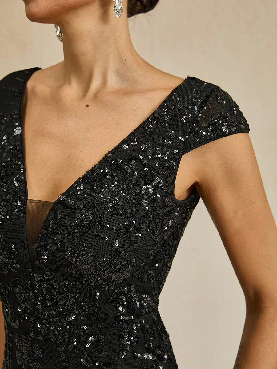 Beaded Sequin V-Neck Sheath Dress