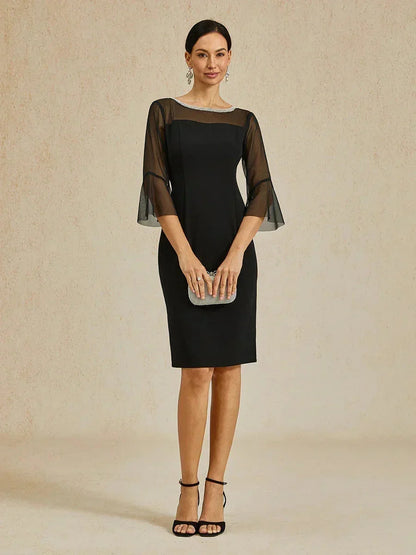 Elegant Fitted Cocktail Dress with Flared Sleeves