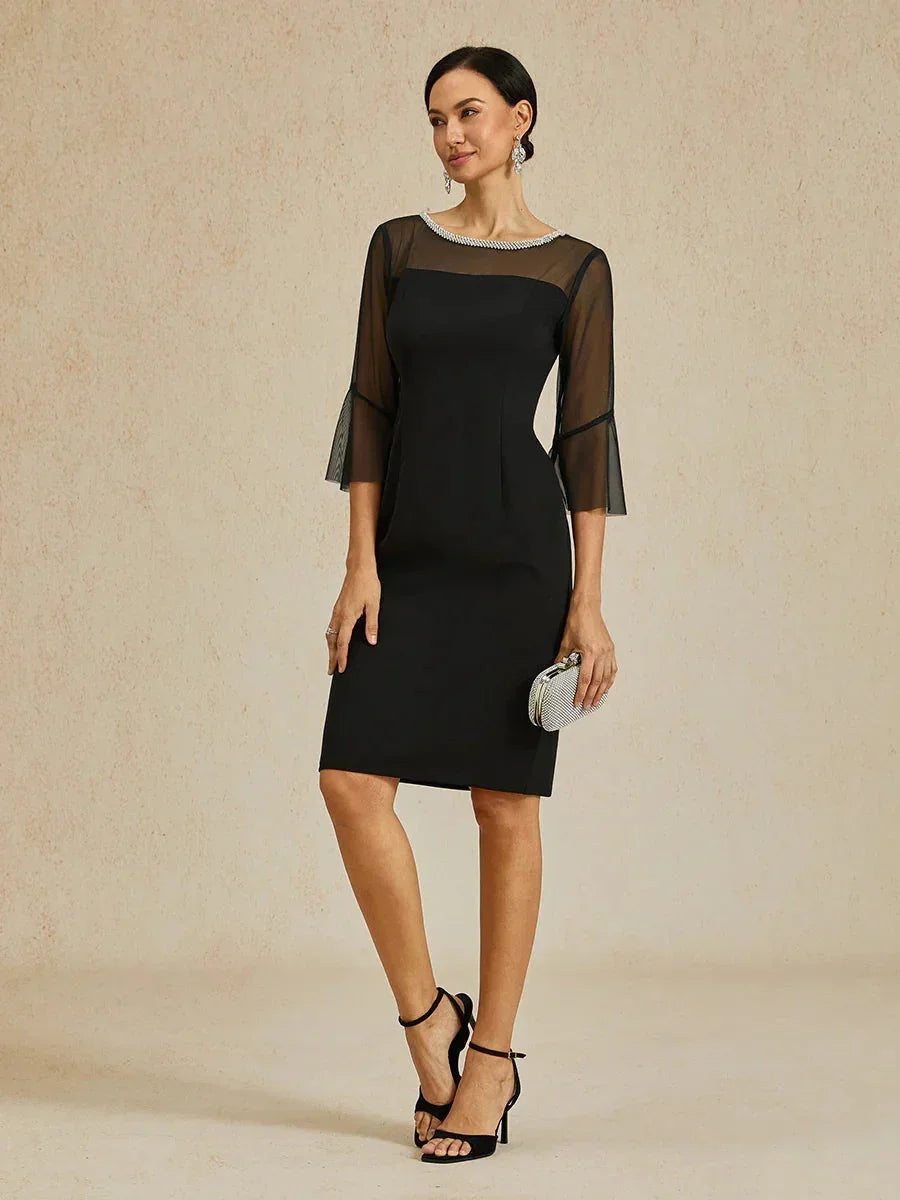 Elegant Fitted Cocktail Dress with Flared Sleeves