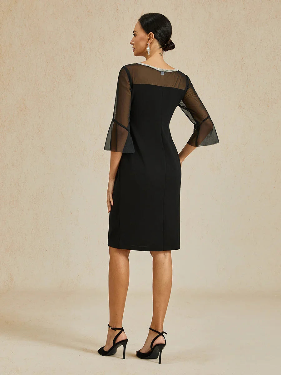 Elegant Fitted Cocktail Dress with Flared Sleeves