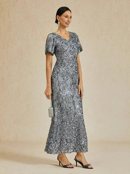 Elegant V-Neck Cold Shoulder Sequin Dress