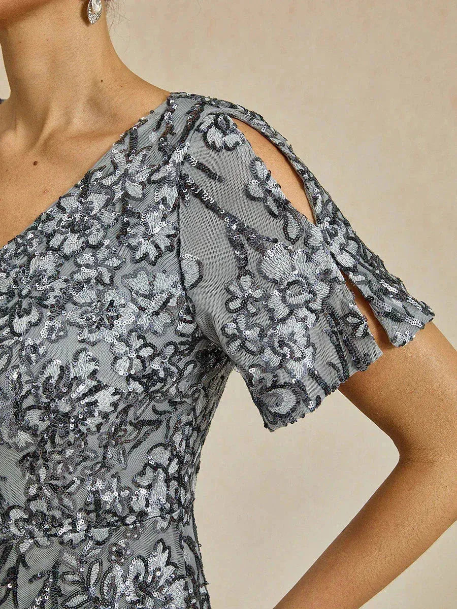 Elegant V-Neck Cold Shoulder Sequin Dress