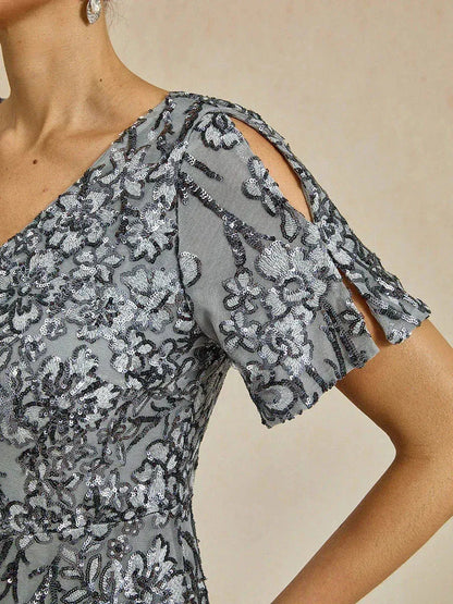 Elegant V-Neck Cold Shoulder Sequin Dress