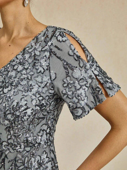 Elegant V-Neck Cold Shoulder Sequin Dress