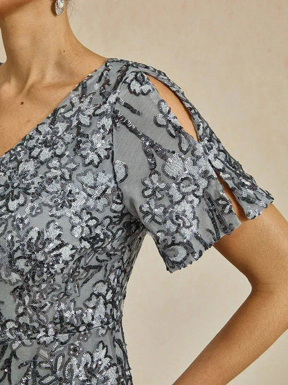 Elegant V-Neck Cold Shoulder Sequin Dress