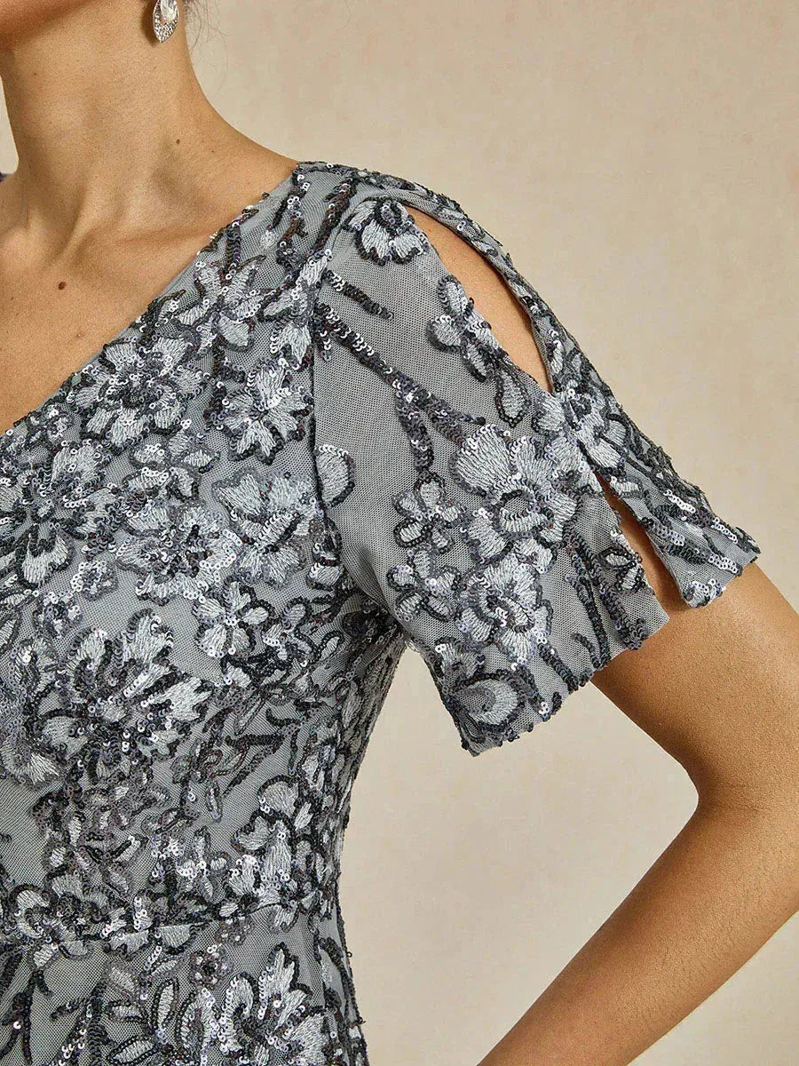 Elegant V-Neck Cold Shoulder Sequin Dress