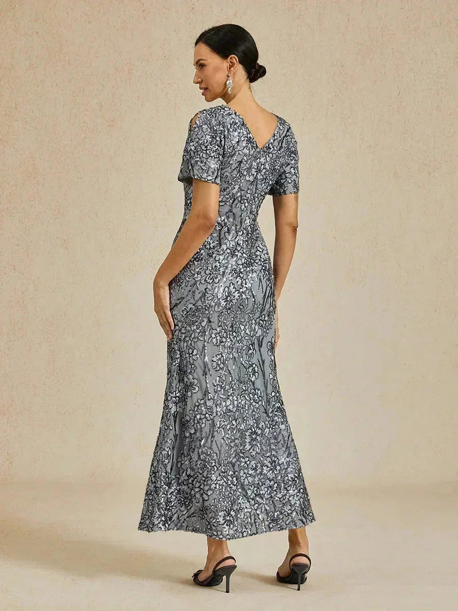 Elegant V-Neck Cold Shoulder Sequin Dress