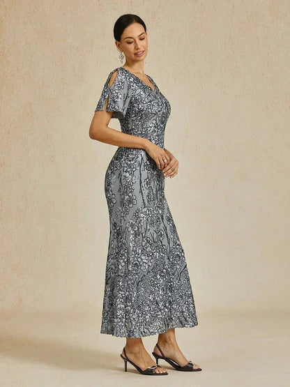 Elegant V-Neck Cold Shoulder Sequin Dress