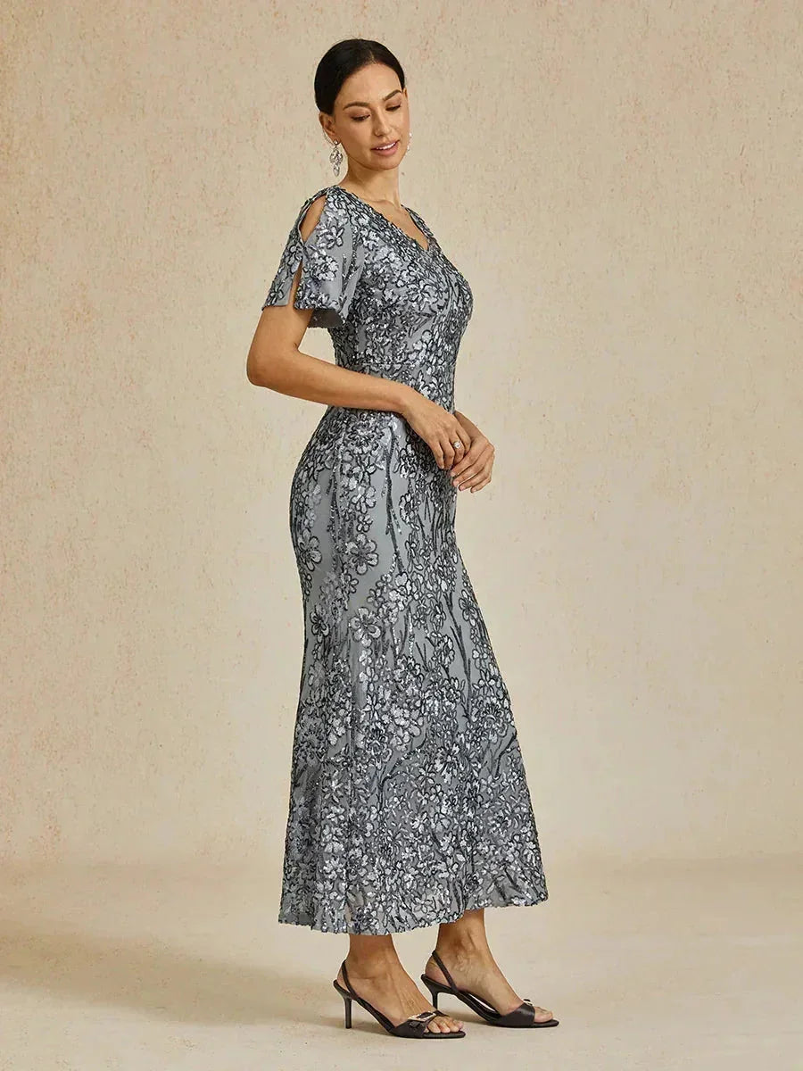 Elegant V-Neck Cold Shoulder Sequin Dress