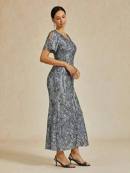 Elegant V-Neck Cold Shoulder Sequin Dress